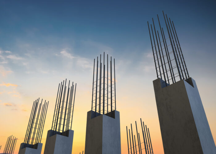Foundation with metal reinforcement. Forms vertical formwork structures for the basement of a residential building.